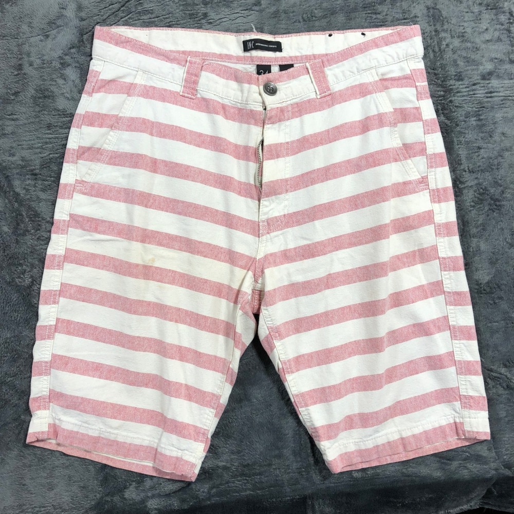 INC International Concepts Shorts Mens 34 Red White Striped Cotton Flat Front‎